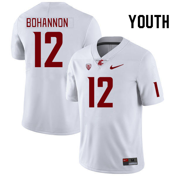 Youth #12 Tristan Bohannon Washington State Cougars College Football Jerseys Stitched Sale-White - Click Image to Close